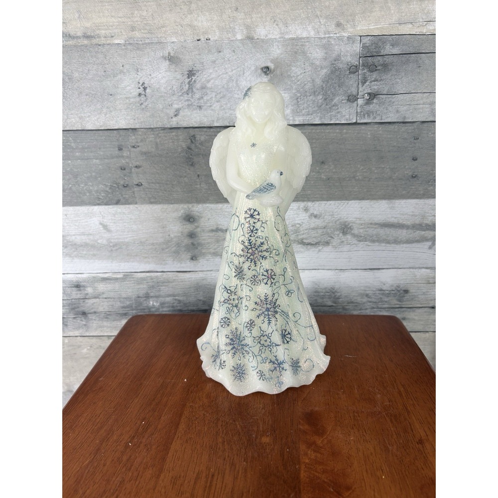 Wax Lighted Angel With Flowers 11" Figurine Collectible